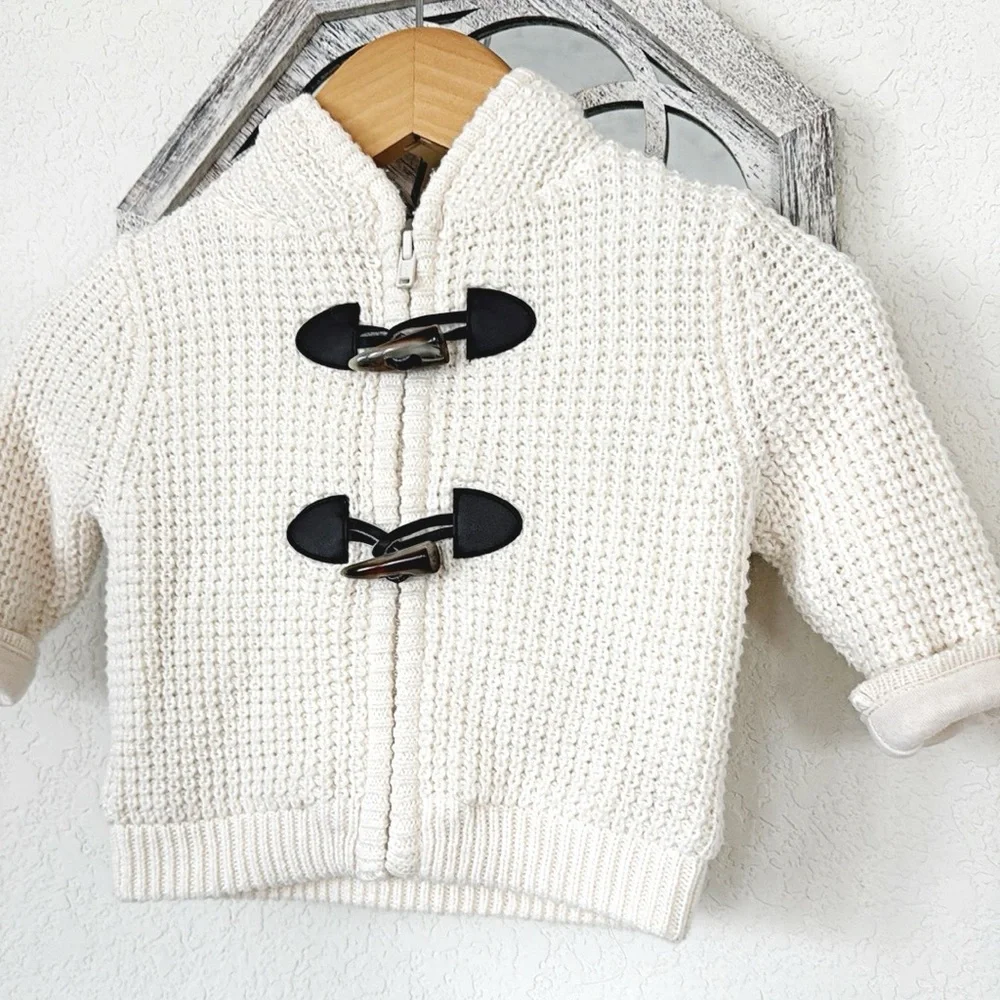 Koala Kids • Baby Cream Chunky Knit Hooded Toggle Cardigan Sweater